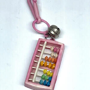 1980s Pink ABACUS Plastic Bell Charm Bracelet Necklace Vintage